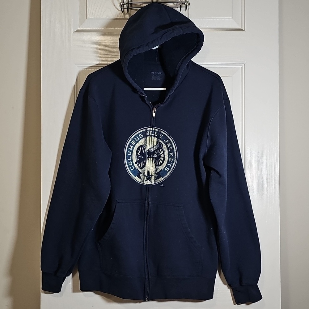Reebok Columbus Blue Jackets Full Zip Long Sleeve Hooded Jacket Size M